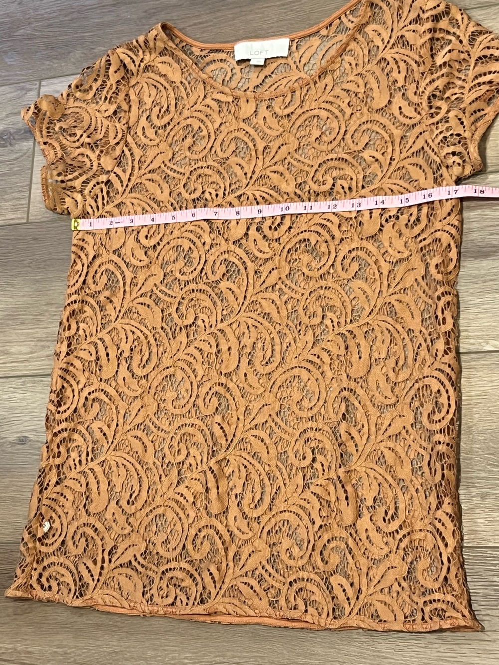 LOFT Short Sleeve Lace Tee Shirt in Copper Rust Color See-Through Small - Picture 4 of 7